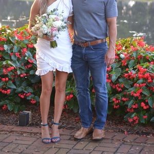 White one shoulder ruched cocktail dress